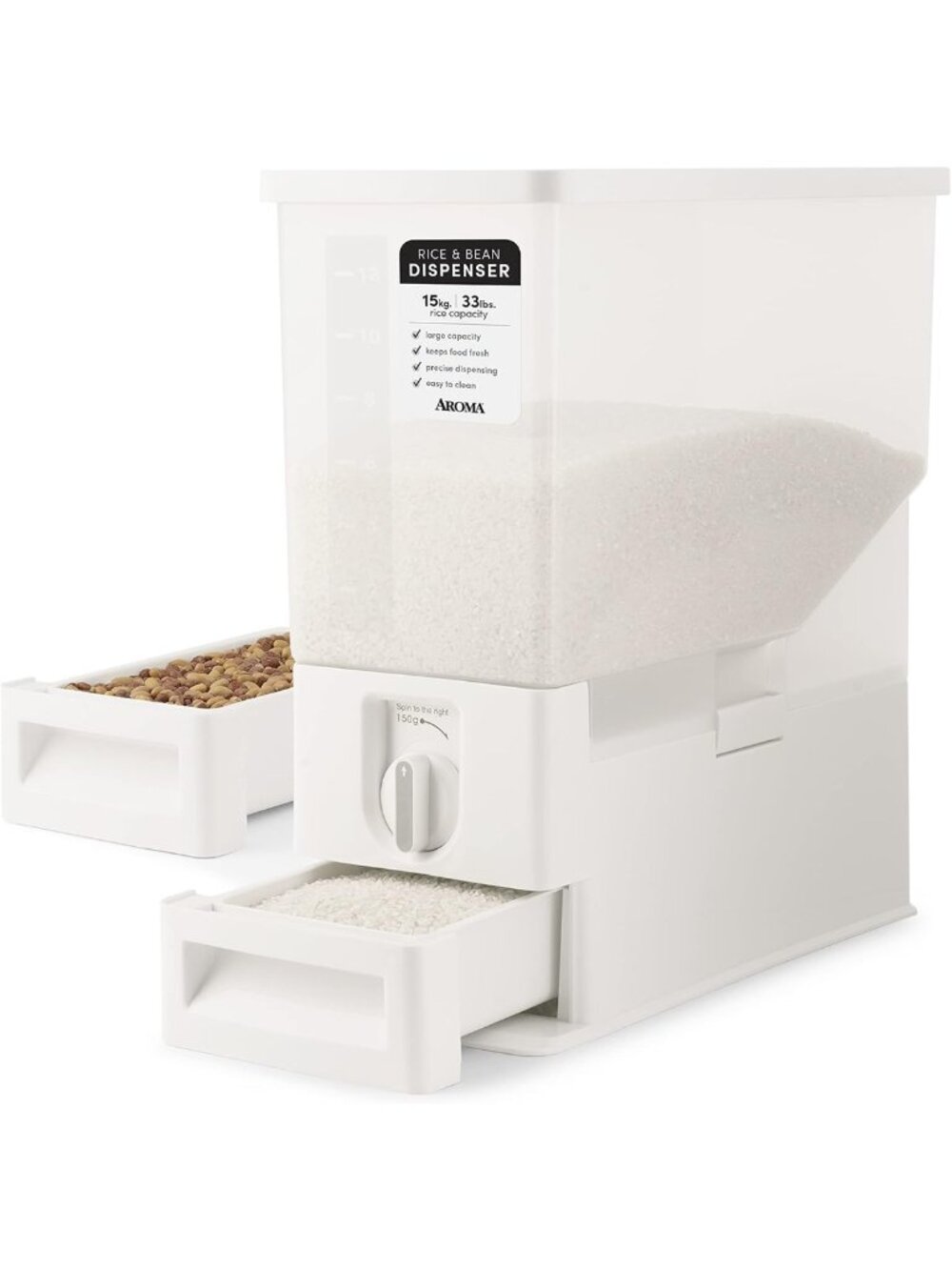 XL 33-Pound Rice Dispenser & Grain Storage Bin with Automatic Measuring Funnel